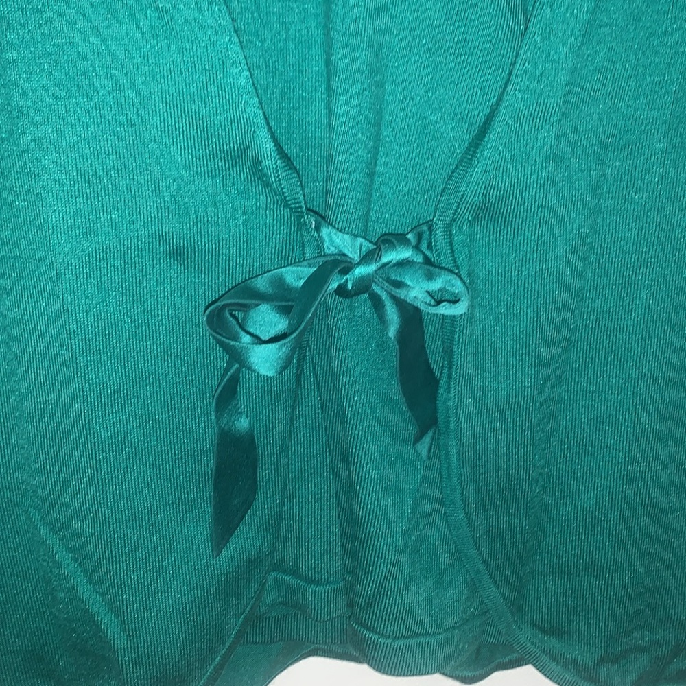 Ann Taylor petites forest green silk blend twin set ribbon ties Small petite - Picture 2 of 13